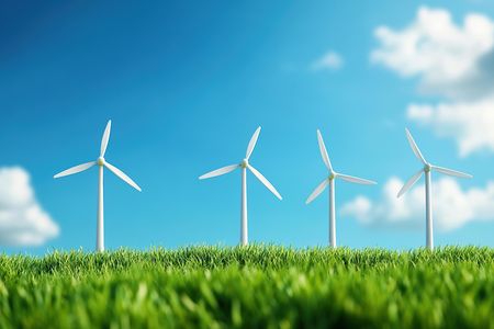 A wind farm with turbines generating clean energy.